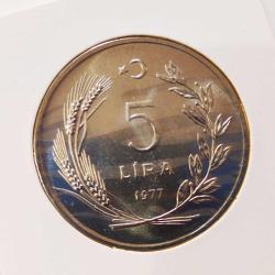 1977 Herkese Ekmek ve Konut Hatıra Parası 5 Lira..Çill ++
