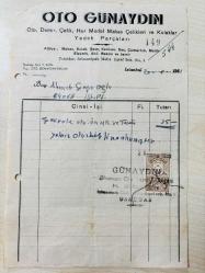OTOMOBİL TAMİR FATURASI - 20 HAZİRAN 1955 - OTO GÜNAYDIN - OTO, DEMİR, ÇELİK, HER MODEL MAKAS ÇELİKLERİ VE KULAKLAR YEDEK PARÇALARI - ÜSKÜDAR, İSTANBUL- AHMET ÇAYIROĞLU - ISLAK İMZALI, KAŞELİ DAMGA PULU - 13 x 22 cm EBATLI ORİJİNAL FATURA