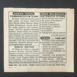 29 EKİM 1994 -TAKVİM YAPRAĞI-DOĞUM GÜNÜ HEDİYESİ-FATİH HAK VE HİZMET VAKFI TAKVİMİ,CUMHURİYETİN İLANI 1923,CUMHURİYET BAYRAMI,KIZILAY HAFTASI,MATEMATİK OYUNU,YENİ ŞEF