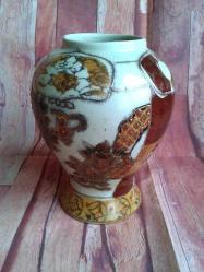VİNTAGE  ÇİN PORSELEN SATSUMA VAZO. HAND MADE.
