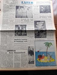 Zafer Gazetesi - 16 Eylül 1954 - Afyon Çimento Fabrikasının İnşaatına Bugün Başlanıyor - Mümtaz Faik Fenik Köşe Yazısı - Mülteci Kongresi Dün Merasimle Açıldı - Mareşal Tito Hindistana Gidiyor - Devlet Vekili Osman Kapani Konuşmasını Yaparken - Rocky Marciano İle Ezzard Charles'in Yapacağı Boks Maçı - Antrenmana Girmeyen Milli Takım Oyuncuları - Milli Oyuncularımızdan Erol Ve Lefter Antremanda - Paris Kasabı Alman General Karl Oberg'in Duruşması - Tanınmış Tayyareci Vecihi Hürkuş Dün Bir Kaza Atlattı - Süveyş Kanalı İçin Anlaşma - Dış Mahalle Yazan G. Simenon Yazı Dizisi - Orhan Seyfi Orhon Köşe Yazısı - Siirt Lisesi Önümüzdeki Ders Yılında Faaliyete Geçecek - Suriye'de Dün Kanlı Bir Çarpışma Oldu - San Nikola Baskını - Kanlı Ayinler - İkiz Dünya Başka Alemlerde Bir Macera Çizgi Roman - Ankara İstanbul İzmir Radyosu Programı - Ölüm Hücresi 2455 Yazan Carly Chessman Yazı Dizisi - Venedik Film Festivali - Federal Almanya Gizli İstihbarat Şefi Otto John'un Esrarengiz Firarı - Caltex Yağ