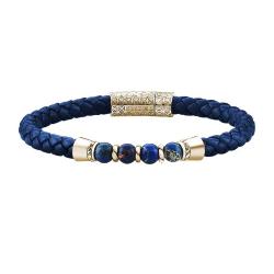Lapis lazuli taşlı 925 ayar gümüş parçalı örgü deri erkek bileklik