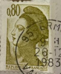 Fransa Pulu - France Stamp - Mektup Zarfından Kesilmiş  / Postadan Geçmiş Pul Filateli - 1983 Damgalı -FRANSIZ PULU, 0.80 PARA - YABANCI PULLAR