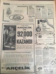 HÜRRİYET GAZETESİ  12 OCAK 1967 YIL :19 SAYI : 6721--CHP Sosyalist Parti Olamaz --Enosis e karşı Amerika bir müttefik  üs  kurulmasını  teklif etmiş --16 yaşındaki  Perihan ikinci nişanlısını  da  hapishaneye gönderdi ----Tural Bayram Masajında :Ordu Millete Daima Destek Olacaktır Dedi ---Omuzlar dik ,baş yukarı ,mide içeri ,kalça öne  tebessüm de ---İmar Bakanı Yapı Tasarrufu  Sandığı Tesisine  Çalışıyor Dedi --Spor -Toto da 13 tutturan  2 talihliden biri 3 yaşında ---15 Ocak ta  bütün dolmuşlara istikamet  levhası  konacak --Aralık ayında Arçelik aldı  92.000 lira kazandı --Şahane Programını  İftarla Takdim Eder : Şöhretli Sanatkar :Neşe Karaböcek ,Halk Türkülerin  Yıldız : Şükrü Osmanoğlu ,Dans ve Film Yıldızı : Muhterem Nur ---Harika Kadın Sihirbaz : Fanto Şehnaz , Kıymetli Sanatkar : Filiz Tezer , Kıymetli Sanatkar : İsmet Bulbiç ,Kıymetli Sanatkar : Müzeyyen Apaydın --Fenerbahçe ye  bayram  hediyesi vereceğiz --Aptullah  ve Numan Ordu Takımı Kadrosuna Alınmıyor ---