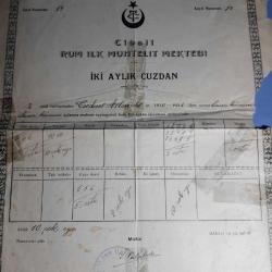 1930 Yılı Rum Mektebi Karnesi