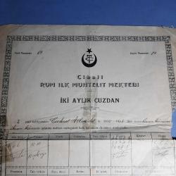 1930 Yılı Rum Mektebi Karnesi