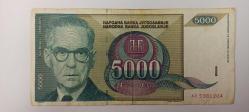 Koleksiyonluk Yugoslavya 5000 Dinar 1992