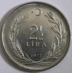 Türkiye Cumhuriyet 1977 Yılı 2.5 Lira   Tura'ya Göre Ters  5144
