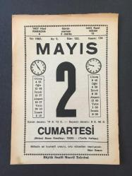 2 MAYIS 1987 -TAKVİM YAPRAĞI-DOĞUM GÜNÜ HEDİYESİ-BÜYÜK SAATLİ MAARİF TAKVİMİ,1.BASIN KURULTAYI 1939,TRAFİK HAFTASI,PEYGAMBERİMİZİN BÜYÜKLÜĞÜ,DÜNYA TRAFİK HAFTASI,1.TÜRK NEŞRİYAT KONGRASİ AÇILMIŞTI 2 MAYIS 1939,ÇOCUK EVDE YETİŞİR