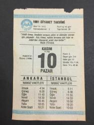 Efemera - 10 KASIM 1991  -TAKVİM YAPRAĞI-DOĞUM GÜNÜ HEDİYESİ-DİYANET TAKVİMİ,ATATÜRKÜN ÖLÜMÜ 1938,ATATÜRK Ü BUGÜN KAYBETTİK - kitantik - kitaLog