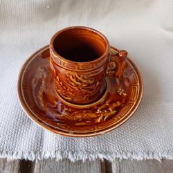 Vintage Kahve Fincani,Ejder Kabartmalı Türk Fincanı Seti,6 lı