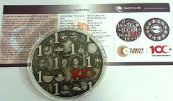 Türkiye Cumhuriyeti'nin 100.Yılı Gümüş Okside Hatıra Parası (Ağırlık (Gr.): 150 ± 1 GRAM/G / Metal: 999 AYAR GÜMÜŞ)