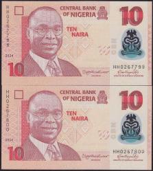 Nijerya 10 Naira 2024 2 Adet Seri Takipli Çil - Polimer 799 - 800 (D-48)