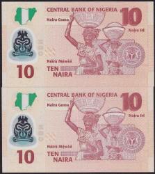 Nijerya 10 Naira 2024 2 Adet Seri Takipli Çil - Polimer 799 - 800 (D-48)