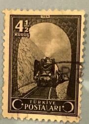 Mektup Zarfından Kesilmiş  / Postadan Geçmiş Pul Filateli - Damgalı - TREN PULU, 4 1/2 KURUŞ - Türkiye Cumhuriyeti - Turkish Stamp