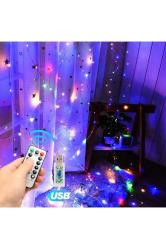 Rgb Renkli Salkım Led Işık Renkli Led Işık Usb +kumandalı Renkli Ince Peri Ledli 3x2.5 Metre Peri Ld