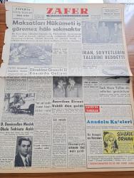 Zafer Gazetesi - 6 Kasım 1957 - Muhalefetin Maksatları Hükümeti İş Göremez Hale Sokmaktadır - Alman Heyeti Ethem Menderes'le - John Foster Dulles Sovyet Rusya'yı Şiddetle Tenkid Etti - Petrol Mevzuundaki Görüşmelere Başlandı - Dost Ve Müttefik İtalyan Cumhurreisi Giovanni Gronchi 11 Kasım'da Geliyor - Yeni Suni Peykte Bulunan Köpeğin Akıbeti Meçhul - Türk Hava Yolları Dış Seferleri Genişletiyor - Devlet Demiryolları Meslek Okulu Tedrisata Açıldı - Atatürk Bulvarı Bugün Trafiğe Açılacak - Bugün Bergama'da Yeni Kazılar Konulu Konferans- Kızılay'ın İlk Çorbası Yazan Ragıp Akyavaş - Cyd Charisse - Aya Hangi Tarihte Gidilecek - Sophia Loren - Gina Lollobrigida - Senfoni Orkestra İçin Rockfeller'in Yardımı - Montesi Hadisesi Tekrar Canlanıyor - İstanbul'da B. Milli Takımları Akdeniz Kupası İçin Karşılaşıyor - A Milli Takımları Türkiye İspanya Maçı - Turgay Şeren - Kadri Aytaç - Lefter Küçükandonyadis - Sarıyar Barajı Ve Hidroelektrik Santrali - Eski Dünya Ağır Sıklet Şampiyonu Joe Douis