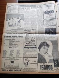 Zafer Gazetesi - 22 Ekim 1957 - Demokrat Parti'nin Büyük Ankara Mitingi Bugün - Başvekil Adnan Menderes 250.000 İstanbulluya Hitap Etti - Adnan Menderes Bu Yürüyüş Durmamalı - Petrol Arama Faaliyeti Hızla İlerliyor - Balıkesir'de Hürriyet Partilileri Kimse Dinlemiyor - Demokrat Parti'nin Güdül'de  Dün Yaptığı Büyük Miting - Refik Koraltan'ın Dünkü Hitabesi - Cumhuriyetçi Millet Partisi Genel Başkan Vekili Fuad Arna Bu Memleket İçin En Büyük Bela İsmet İnönü'dür Dedi - Demokrat Parti'nin Kadınlar Kolu Toplantısı Yapıldı - Gima'nın Bahçelievler Şubesi Açıldı - Osmanlı Bankası - Türkiye İş Bankası - Cosi Fan Tutte Operası Büyük Tiyatroda - Radyo Hikmet Münir Ebcioğlu - Beynelmilel Boks Turnuvası Perşembe Akşamı Başlıyor - Pe Re Ja Limon Kolonyası - Ankara Serbest Güreşte Stuttgart'ı Bütün Sikletlerde Mağlup Etti - Millî Güreş Takımı Rusya'ya Gitmiyor - Bu Akşam Ankara İle Sofya Karmaları Serbest Stilde Rövanş Yapacaklar - Zorlu Pilot Filmi Başrolde Bob Hope Ve Katherine Hepburn