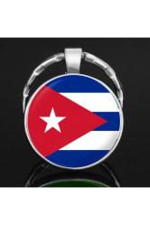 Küba Cuba Bayrağı Anahtarlık Bayrak Büyüteç Camlı Metal Halka Ülke Anahtarlığı