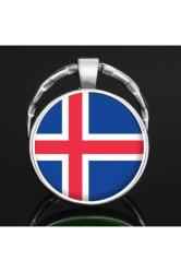 İzlanda Iceland Bayrağı Anahtarlık Bayrak Büyüteç Camlı Metal Halka Ülke Anahtarlığı
