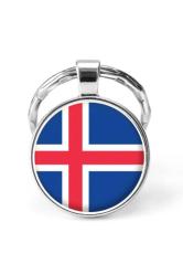 İzlanda Iceland Bayrağı Anahtarlık Bayrak Büyüteç Camlı Metal Halka Ülke Anahtarlığı