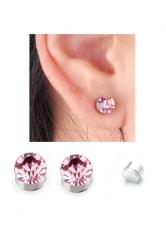 Pembe Zirkon Taşlı 6mm Mıknatıslı Deliksiz Fake Büyük Küpe Ufak Manyetik Mıknatıs