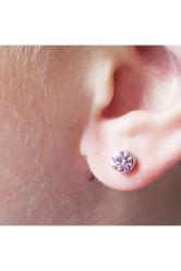 Pembe Zirkon Taşlı 6mm Mıknatıslı Deliksiz Fake Büyük Küpe Ufak Manyetik Mıknatıs