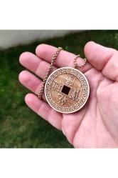 Çin Feng Shui Büyük Şans Parası Delik Ahşap Kolye Ucu Kabartmalı El Yapımı Tahta 5.5 cm