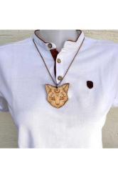 Nemesis Kedi Ay Yıldız Büyü Ahşap Kolye Ucu Rölyef Kabartmalı El Yapımı Huş Tahta 6 cm