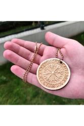 İskandinav Mitolojisi Odin Sembolü Figür Ahşap Kolye Ucu Rölyef Kabartmalı El Yapımı Huş Tahta 6 cm