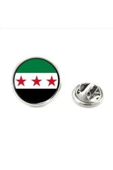 Suriye Syria 3 Yıldızlı Ülke Bayrağı Çelik Pin 3D Yuvarlak Büyüteç Camlı Rozet