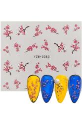 Pembe Gül Dal Çiçek Tırnak Vinil Sticker Etiket Çıkartması Çoklu Süsleme Dövme 6x5.5cm