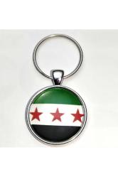 3 Yıldız Özgür Suriye Bayrağı Anahtarlık Yeşil Beyaz Siyah Syria Bayrağı Camlı Çelik Gri Metal