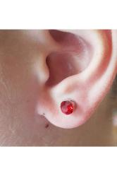 6mm Kırmızı Zirkon Taşlı Mıknatıslı Küpe 1 Çift Kulak Manyetik Mıknatıs Büyük Hızma