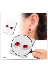 6mm Kırmızı Zirkon Taşlı Mıknatıslı Küpe 1 Çift Kulak Manyetik Mıknatıs Büyük Hızma