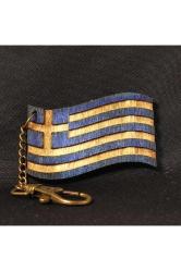 Yunanistan Greece Anahtarlık Eskitme Ahşap Ülke Bayrağı Kabartma Renkli Tahta Bayrak