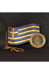 Yunanistan Greece Anahtarlık Eskitme Ahşap Ülke Bayrağı Kabartma Renkli Tahta Bayrak