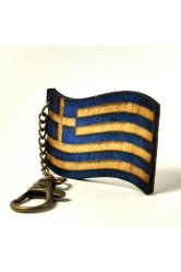 Yunanistan Greece Anahtarlık Eskitme Ahşap Ülke Bayrağı Kabartma Renkli Tahta Bayrak