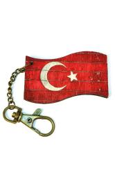 Türkiye Eskitme Ahşap Ülke Bayrağı Anahtarlık Ay Yıldız Rustik Renkli Tahta Oyma