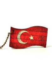 Türkiye Eskitme Ahşap Ülke Bayrağı Anahtarlık Ay Yıldız Rustik Renkli Tahta Oyma