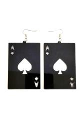 Iskambil Maça As Kalp Kart Şans Küpe Kancalı Siyah Akrilik Büyük 7cm