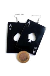 Iskambil Maça As Kalp Kart Şans Küpe Kancalı Siyah Akrilik Büyük 7cm