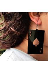 Iskambil Maça As Kalp Kart Şans Küpe Kancalı Siyah Akrilik Büyük 7cm