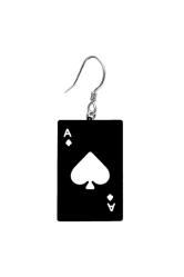 Iskambil Maça As Kalp Kart Şans Küpe Kancalı Siyah Akrilik Büyük 7cm