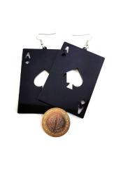 Iskambil Maça As Kalp Kart Şans Küpe Kancalı Siyah Akrilik Büyük 7cm