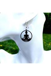 Yoga Buda Meditasyon Budizm Zen Küpe Sembol El Yapımı Kancalı Siyah Akrilik 5cm Hafif Takı