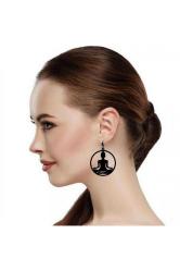 Yoga Buda Meditasyon Budizm Zen Küpe Sembol El Yapımı Kancalı Siyah Akrilik 5cm Hafif Takı