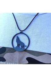 Dolunay Uluyan Alfa Kurt 4cm Büyük Akrilik Kolye Ucu Siyah Deri Kayış