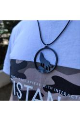 Dolunay Uluyan Alfa Kurt 4cm Büyük Akrilik Kolye Ucu Siyah Deri Kayış