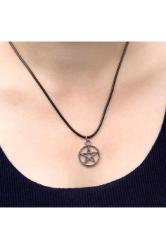 Pentagram Yıldızı Kadın Erkek Davut Yıldız Supernatural Metal Kolye Deri Kayış
